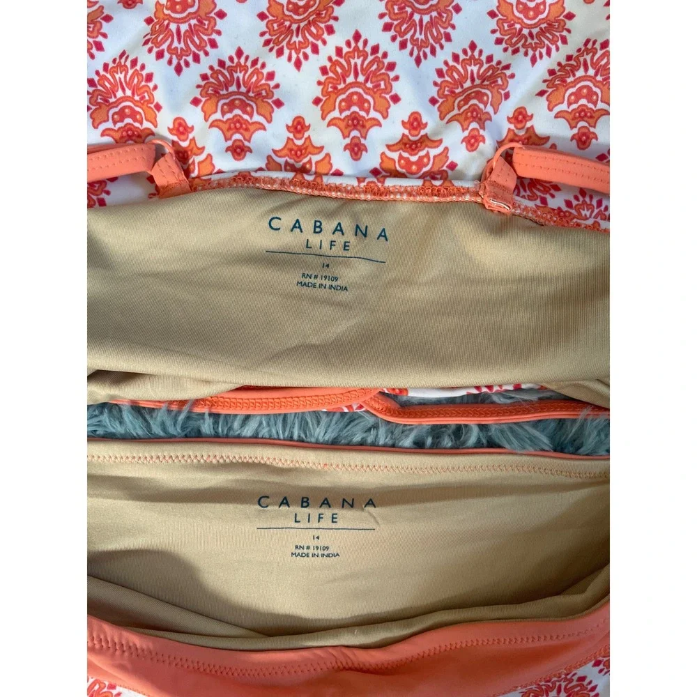 Cabana Life Kids Tankini Swimsuit Skirted‎ Bottoms Orange White Size 14